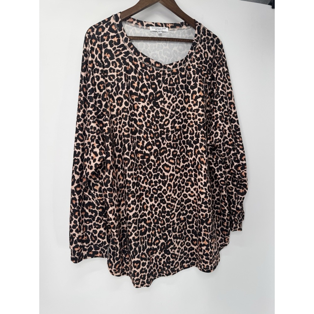 Brown Black Cheetah Print Y2K Knit Sweater Mob Wife‎ Plus Size 3X stretch